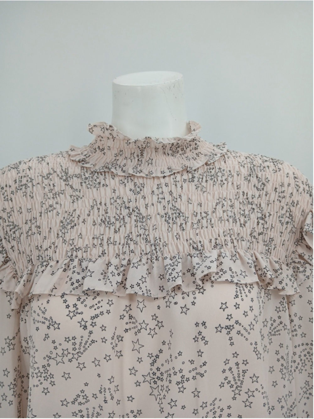 Rebecca Minkoff Sharon Star Print Mockneck Blouse Top Pale Pink Size XL Chiffon - Picture 4 of 16